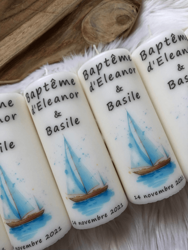 Bougie baptême thème bateau, voilier