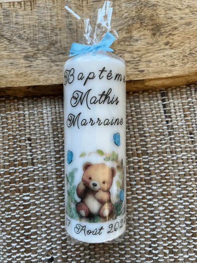 Bougie et chandelle de baptême avec Ours / Ourson