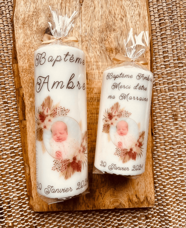 Bougie baptême personnalisée avec votre photo