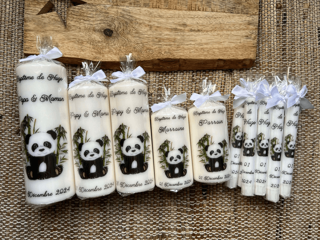 Bougie baptême, communion, naissance personnalisée thème Panda