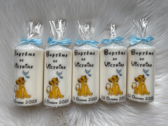 Bougie baptême personnalisée Roi lion
