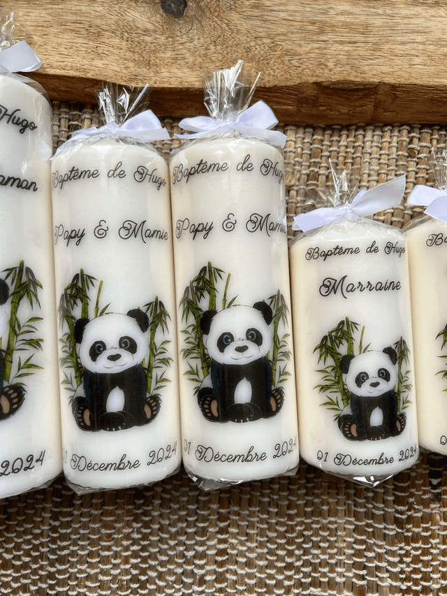 Bougie baptême, communion, naissance personnalisée thème Panda