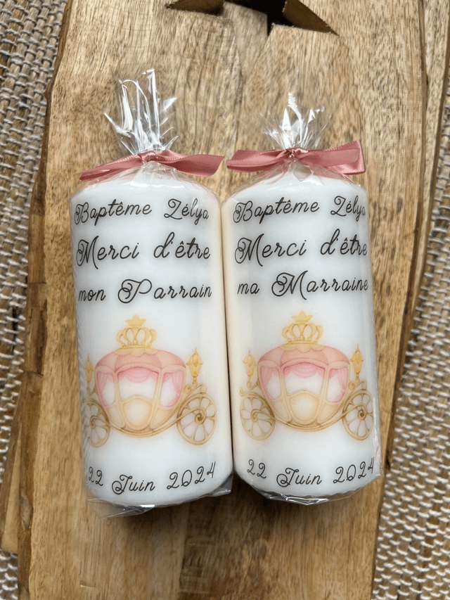 Bougie baptême, communion, naissance personnalisée Carrosse princesse
