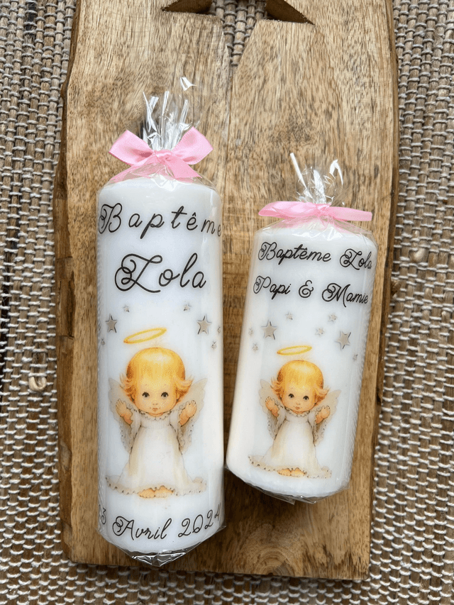 Bougie baptême personnalisée ange étoilé