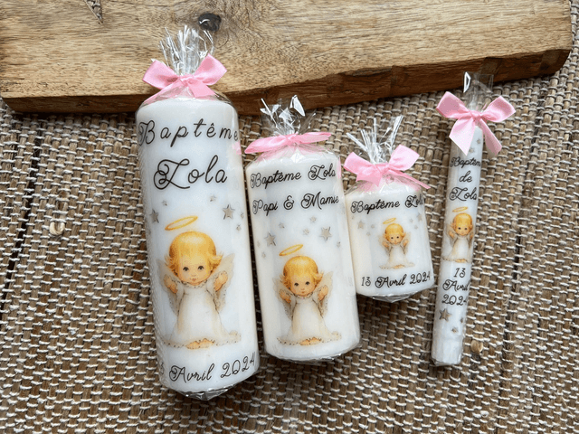 Bougie baptême personnalisée ange étoilé