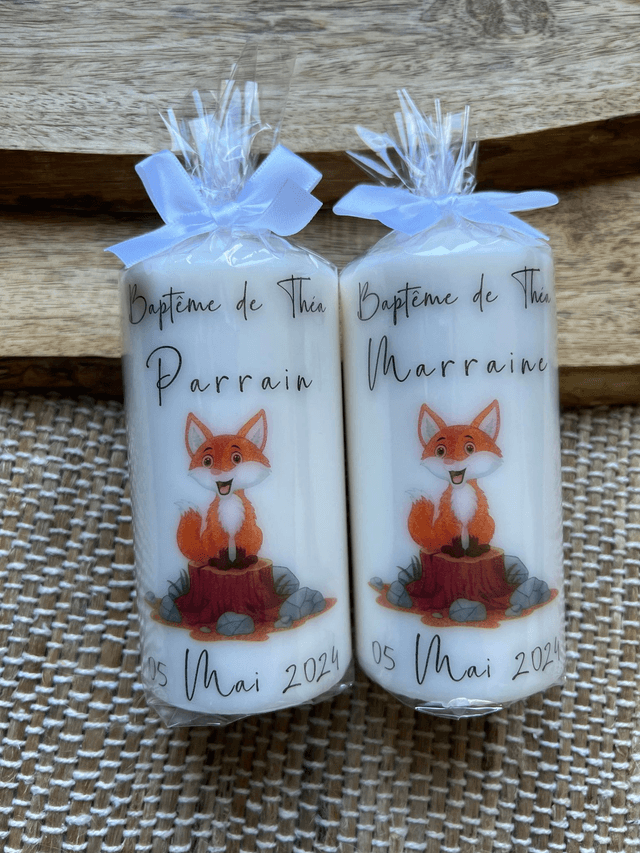 Bougie baptême personnalisée Renard