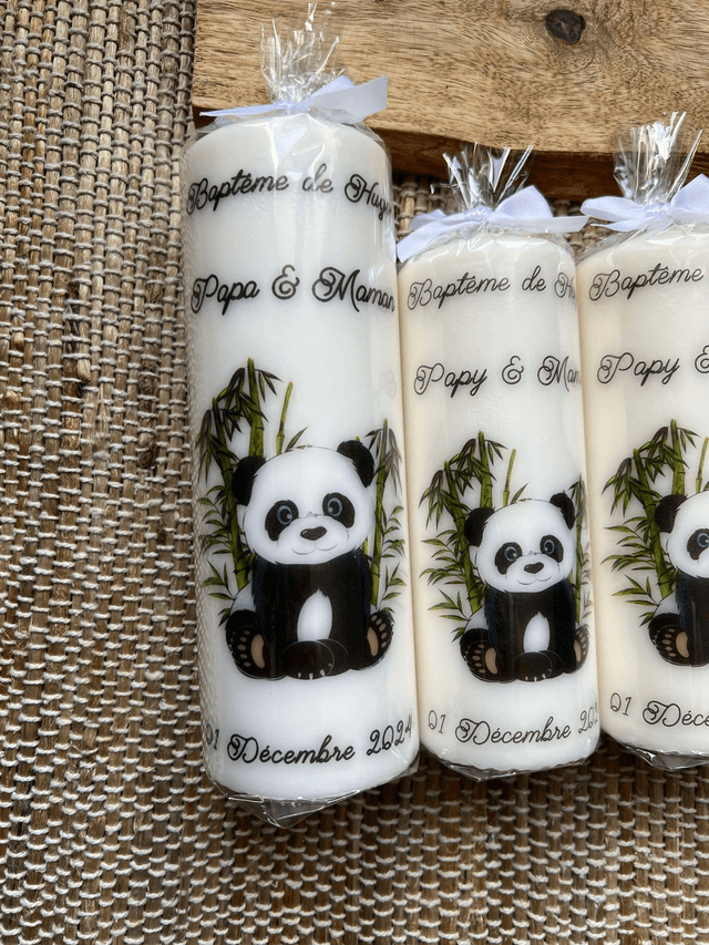 Bougie baptême, communion, naissance personnalisée thème Panda