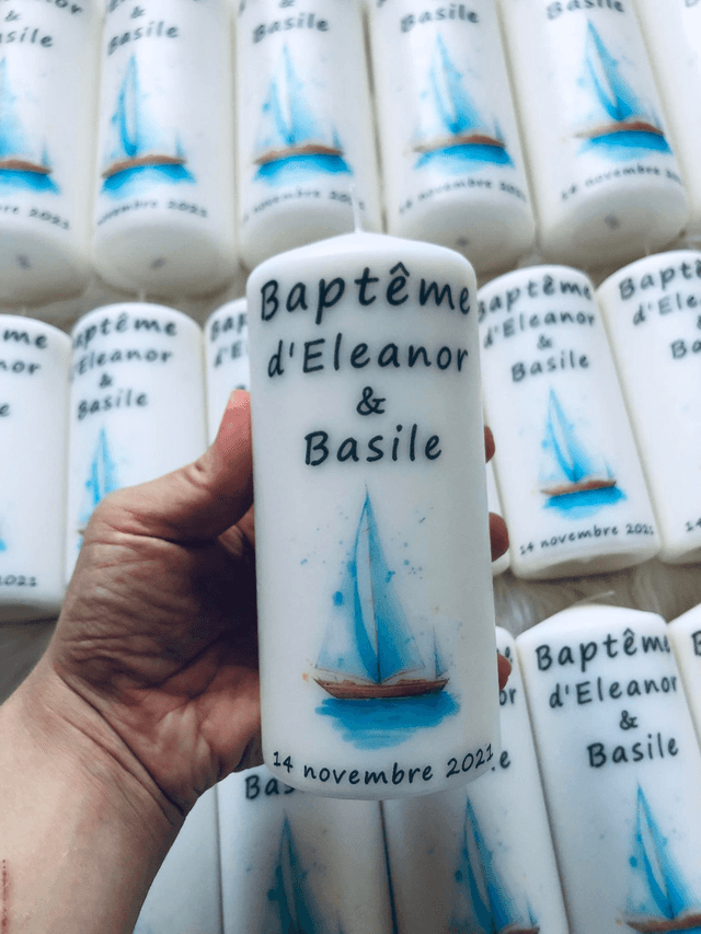 Bougie baptême thème bateau, voilier