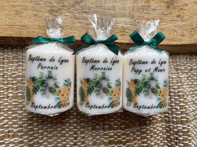 Bougie de baptême personnalisée Jungle animaux