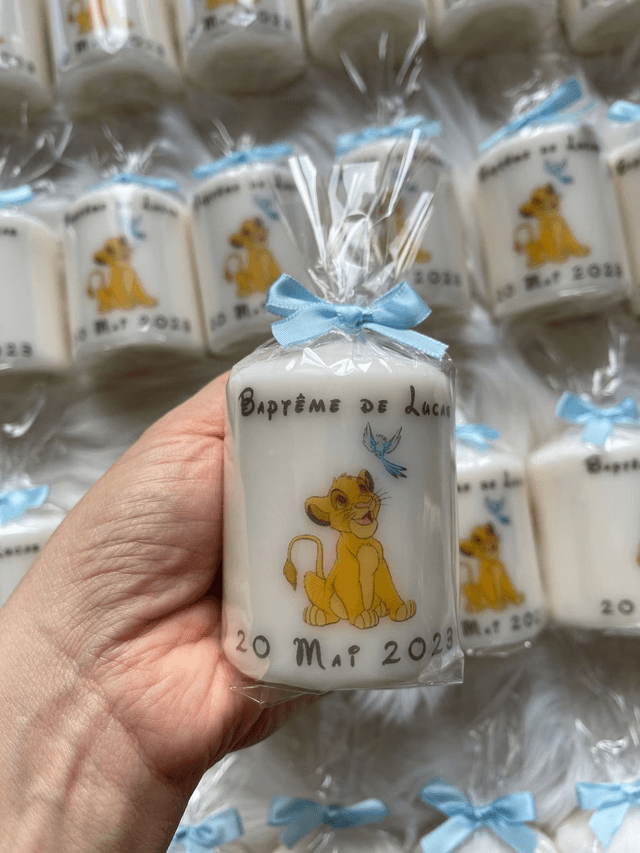 Bougie baptême personnalisée Roi lion