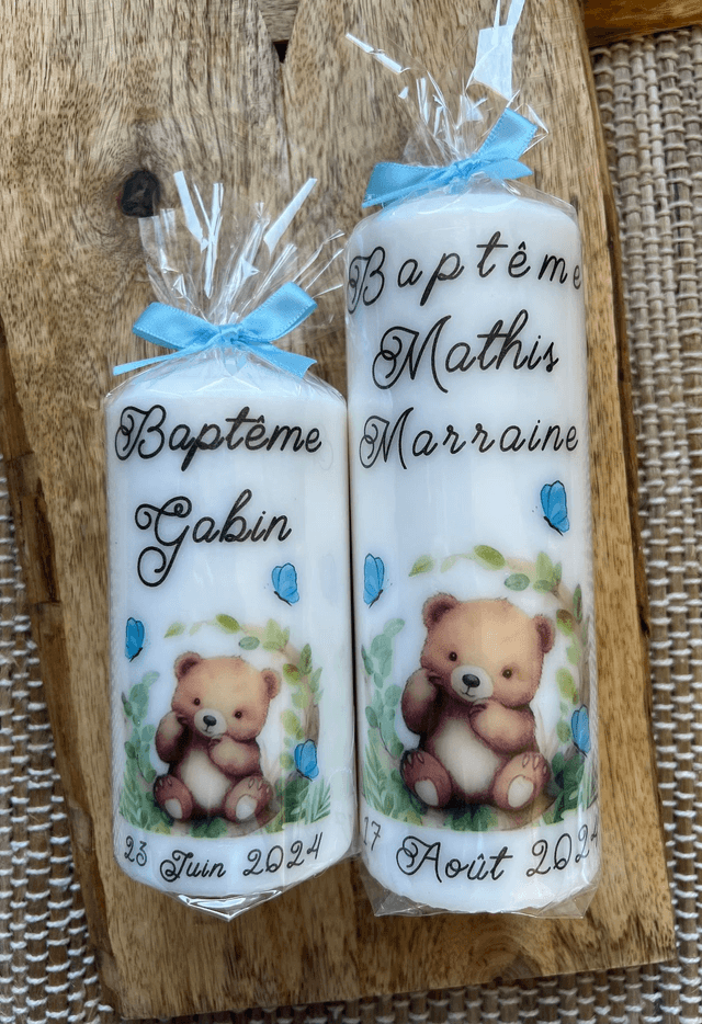 Bougie et chandelle de baptême avec Ours / Ourson