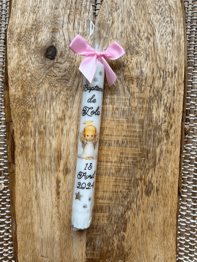 Bougie baptême personnalisée ange étoilé
