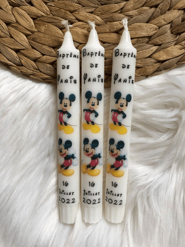 Bougie chandelle baptême personnalisée Mickey