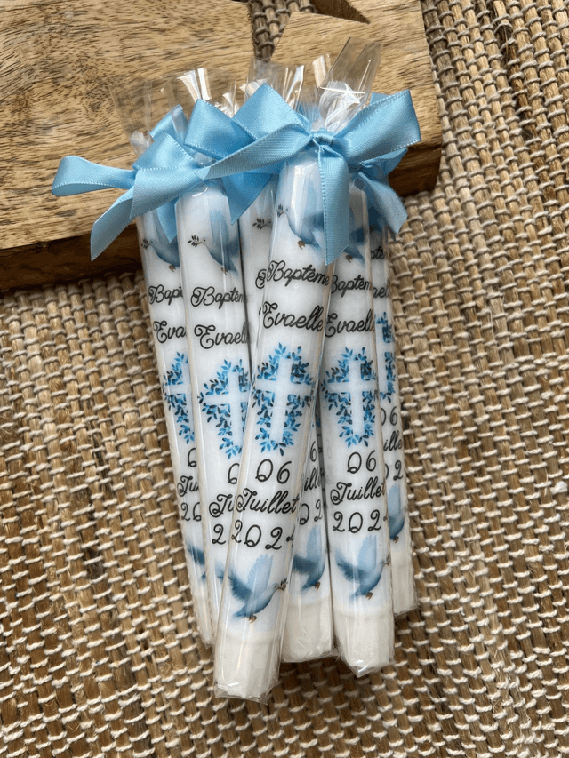 Bougie baptême personnalisée colombe et croix