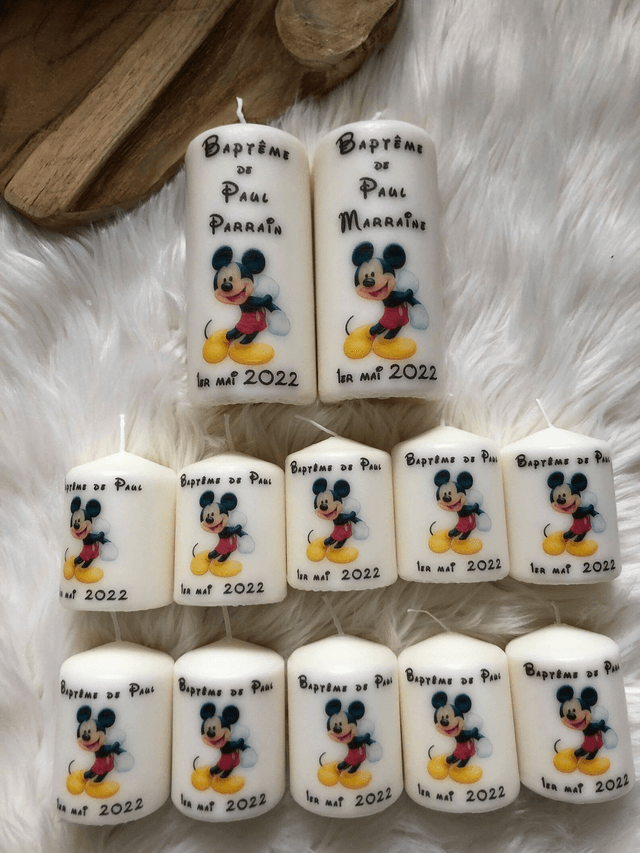 Bougie chandelle baptême personnalisée Mickey