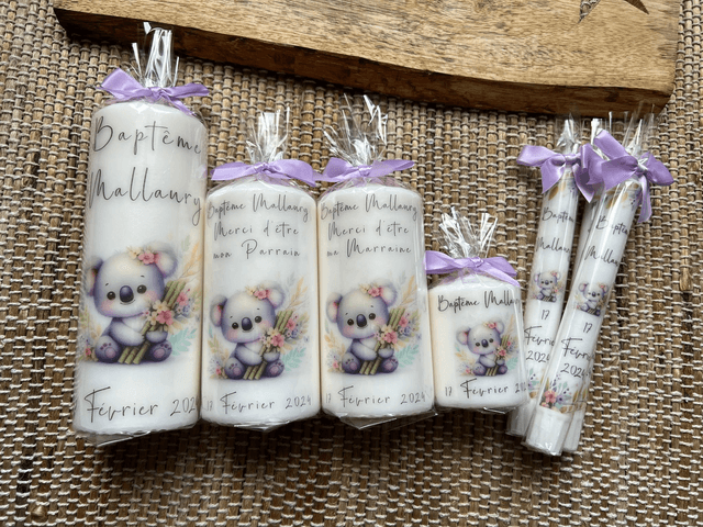 Bougie baptême personnalisée thème Koala