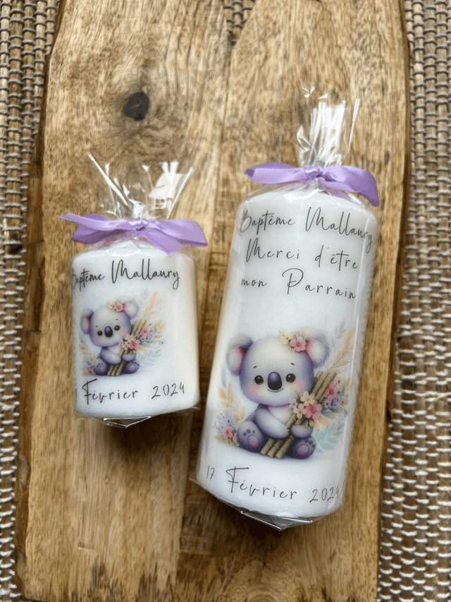 Bougie baptême personnalisée thème Koala