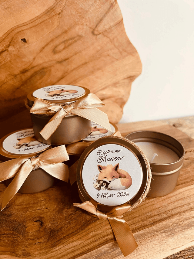 Pot métallique doré avec bougié parfumé thème renard