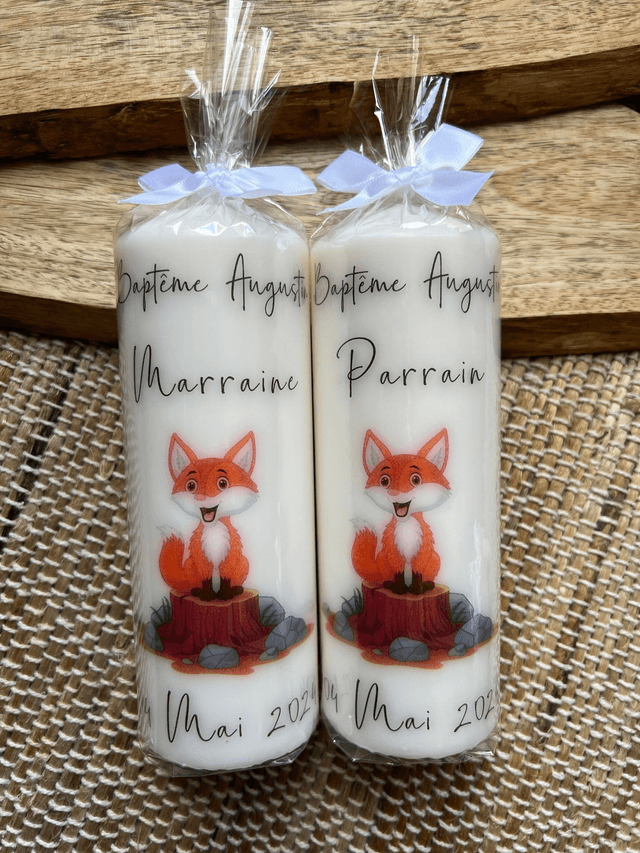 Bougie baptême personnalisée Renard