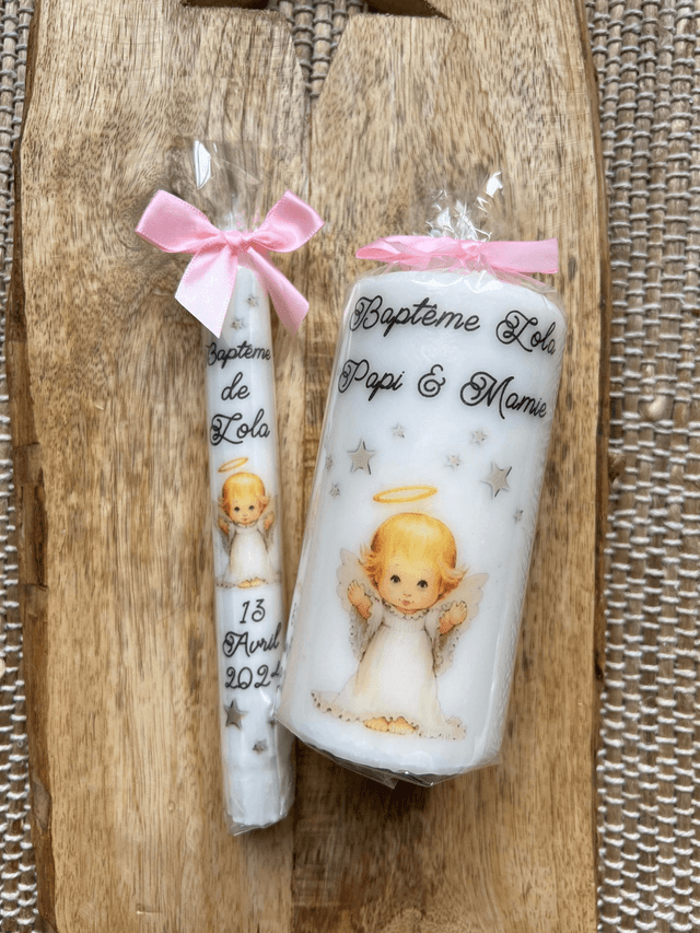 Bougie baptême personnalisée ange étoilé