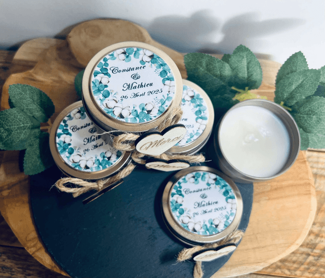 Pot métallique doré avec bougié parfumé fleur de coton  