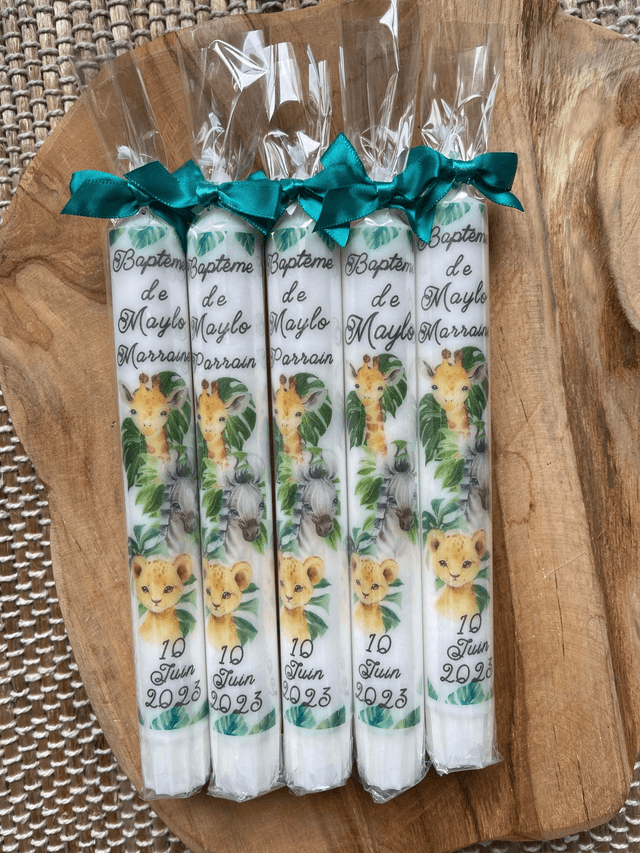 Bougie de baptême personnalisée Jungle animaux