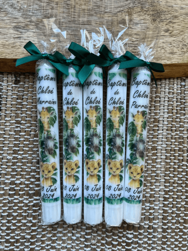 Bougie de baptême personnalisée Jungle animaux