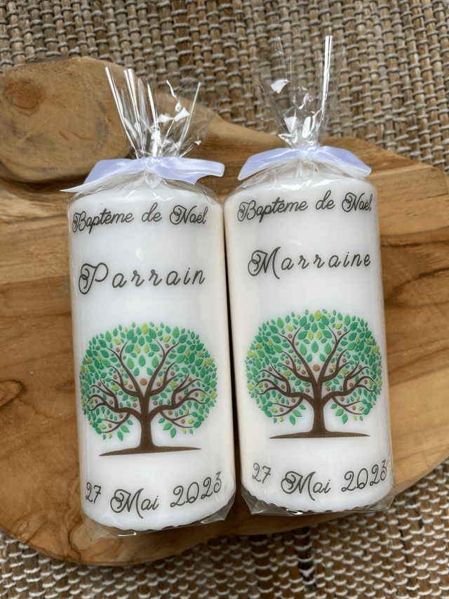 Bougie de baptême personnalisée sur le thème Arbre De Vie