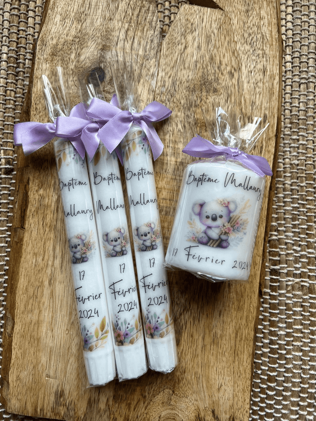 Bougie baptême personnalisée thème Koala