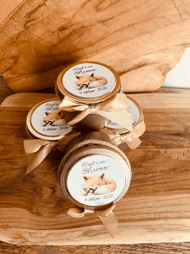 Pot métallique doré avec bougié parfumé thème renard