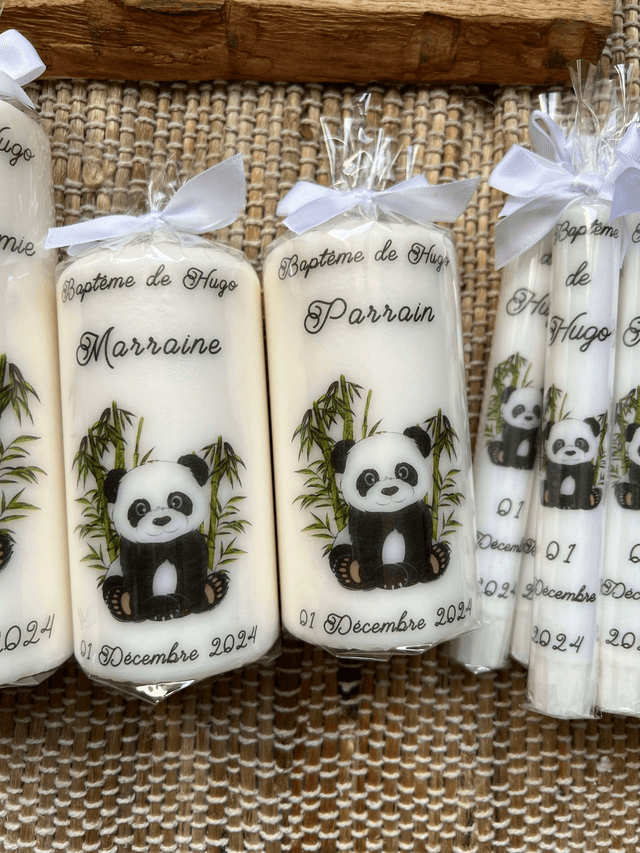 Bougie baptême, communion, naissance personnalisée thème Panda