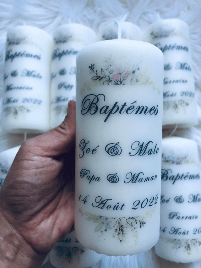 Bougie de baptême thème Champêtre