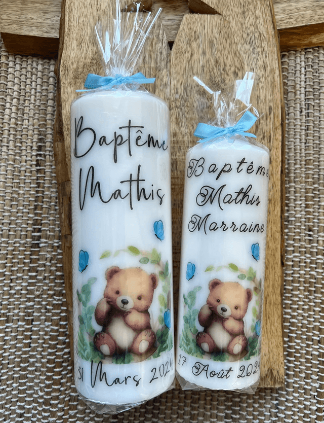 Bougie et chandelle de baptême avec Ours / Ourson