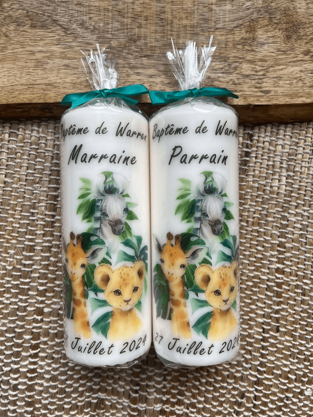Bougie de baptême personnalisée Jungle animaux