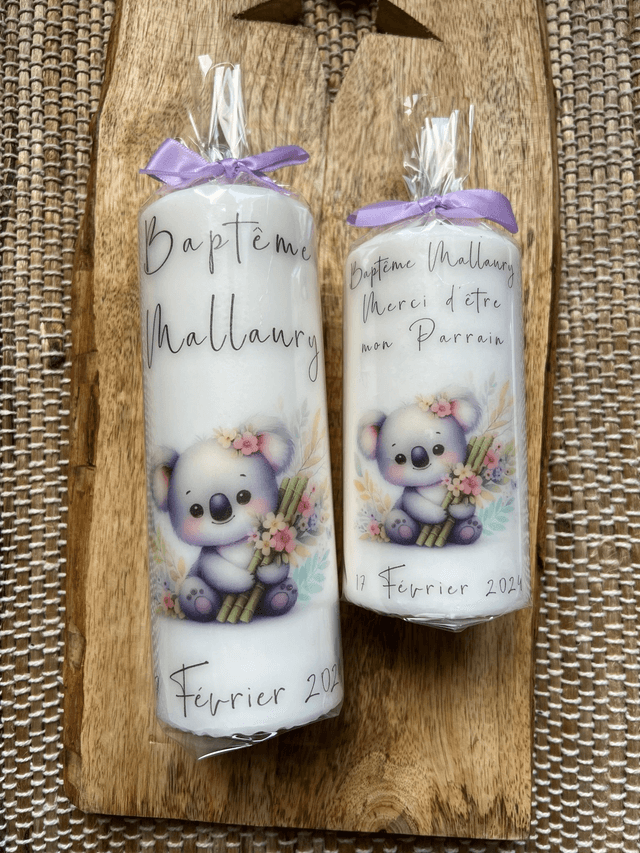 Bougie baptême personnalisée thème Koala