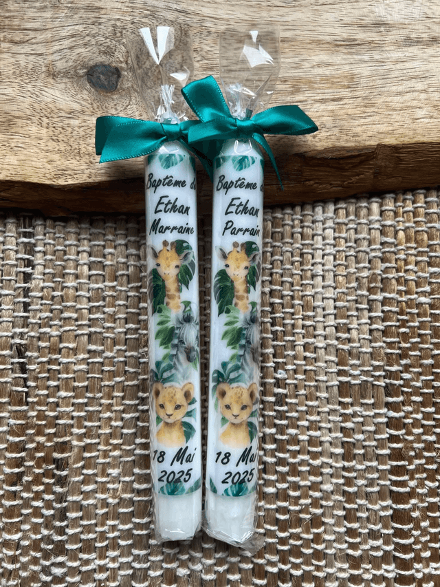 Bougie de baptême personnalisée Jungle animaux