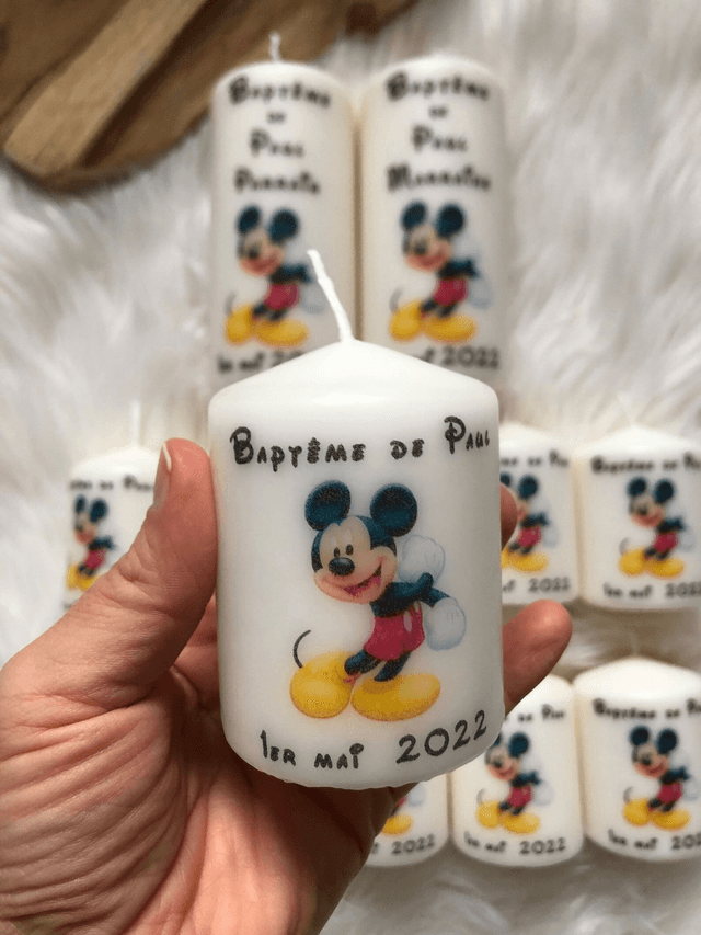Bougie chandelle baptême personnalisée Mickey
