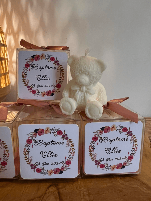 Boîte transparent bougie ou dragées pour baptême, naissance, communion, mariage.