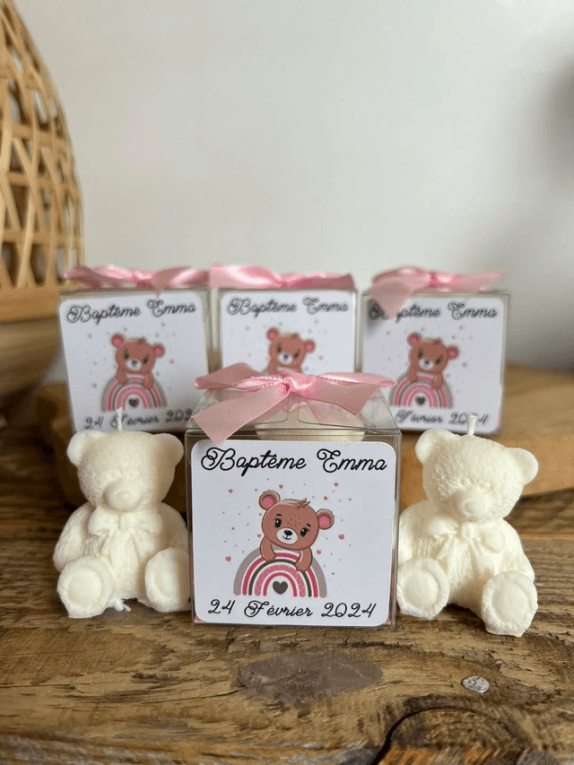 Boîte transparent bougie ou dragées pour baptême, naissance, communion, mariage.
