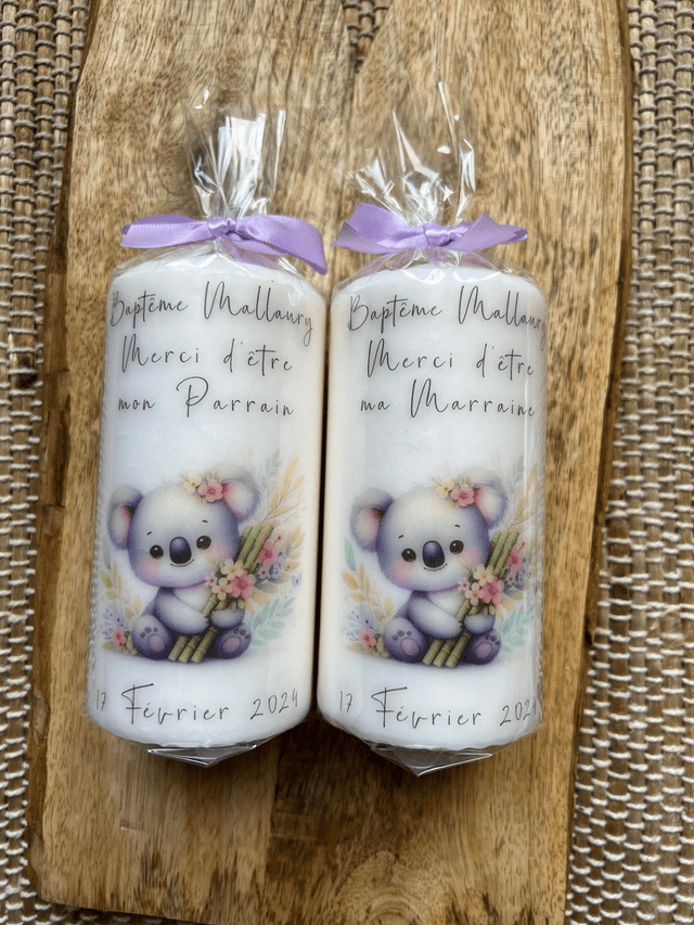 Bougie baptême personnalisée thème Koala