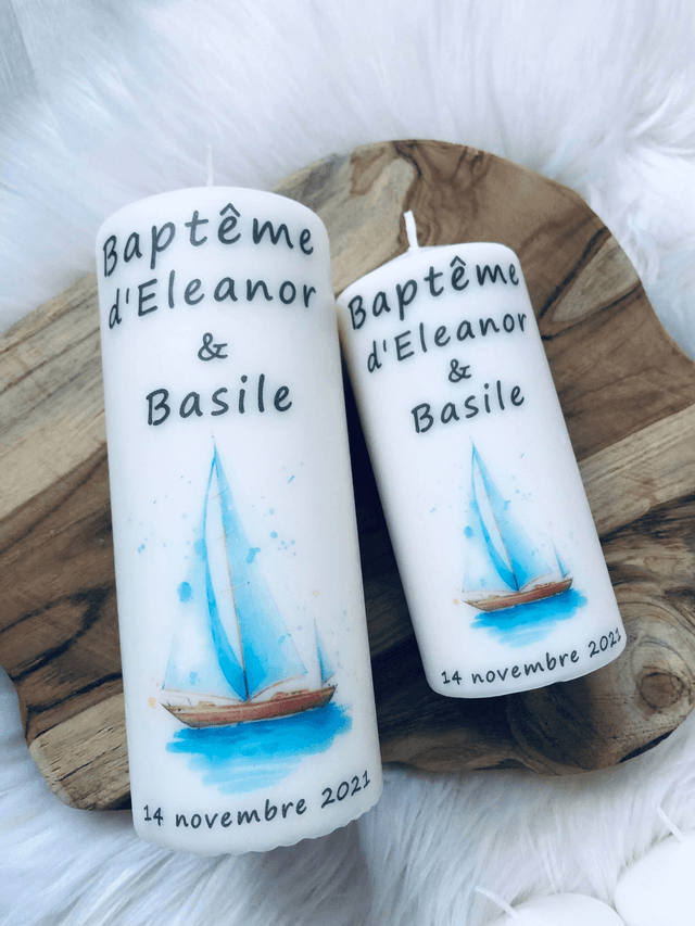 Bougie baptême thème bateau, voilier