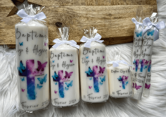 Bougie baptême personnalisée croix papillon