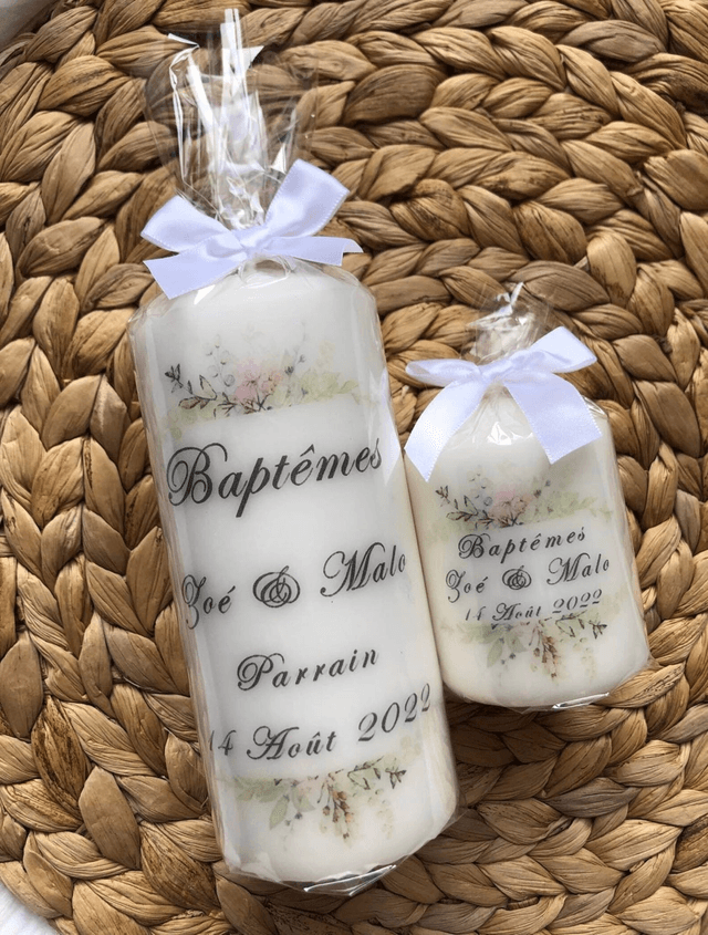 Bougie de baptême thème Champêtre