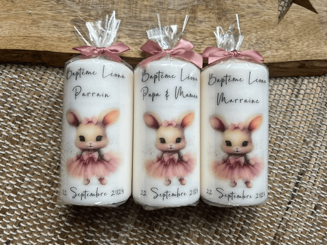 Bougie baptême, communion, naissance personnalisée thème Souris